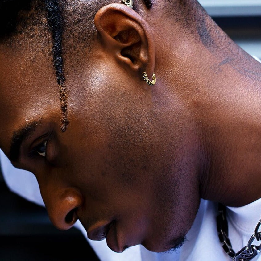 The Magic Circle® - 925 Sterling Silver Black Diamond Men's Hoop Earrings Earrings 