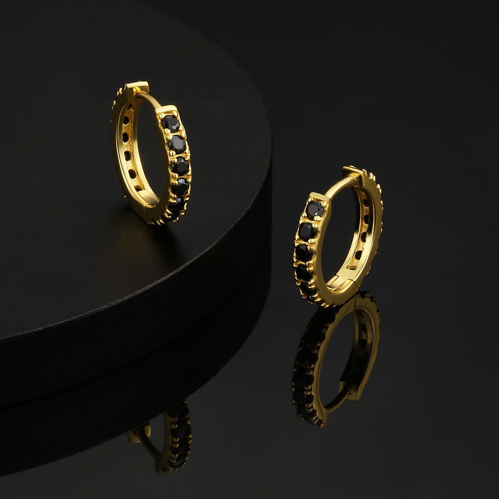 Black Diamond Gold Vermeil Hoop Earrings in 925 Sterling Silver 