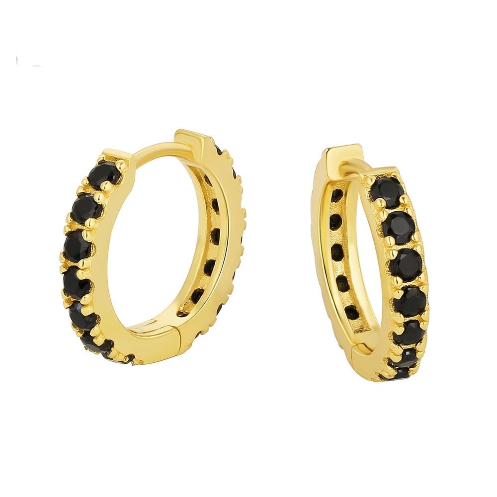 The Magic Circle® - 925 Sterling Silver Black Diamond Men's Hoop Earrings Earrings Black Gold S925 