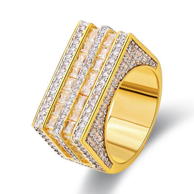 The Majesty II® - Double Rows Princess Cut CZ Diamond Mens Hip Hop Ring in 18K Gold 