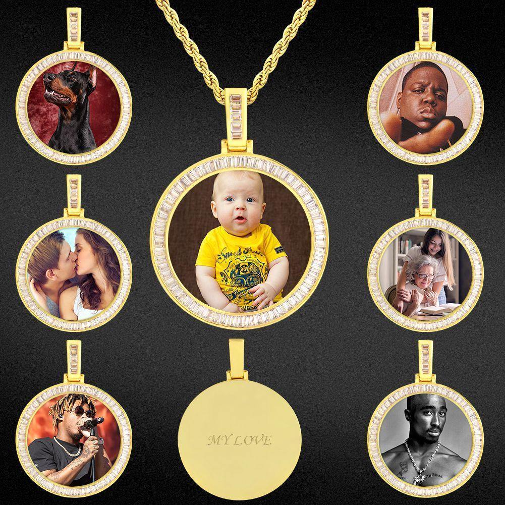 THE MISSING® - Custom Iced Out Baguette Cut Round Photo Pendant CUSTOM 