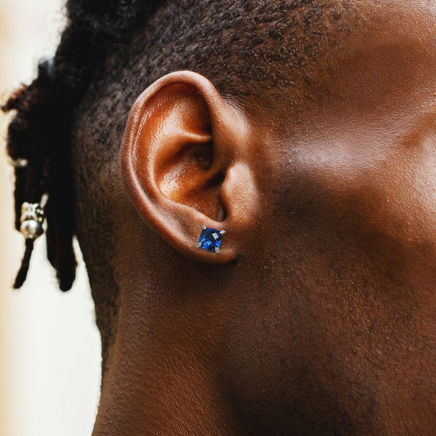 The Ocean® - 925 Sterling Silver Blue Sapphire Diamond Stud Earrings Earrings 