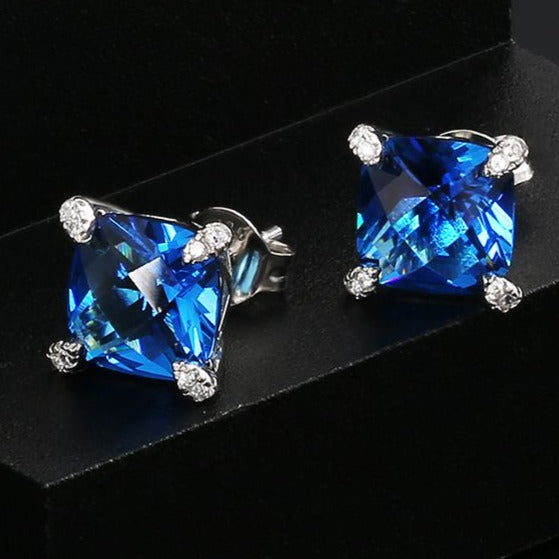 The Ocean® - 925 Sterling Silver Blue Sapphire Diamond Stud Earrings Earrings 