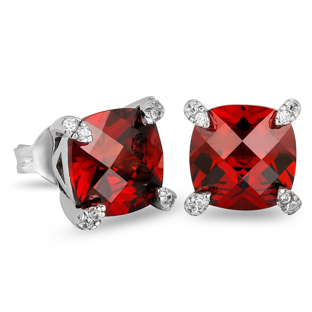 The Passion II® - 925 Sterling Silver Red Ruby Diamond Stud Earrings for Men 