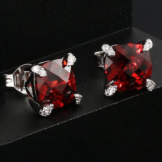 The Passion II® - 925 Sterling Silver Red Ruby Diamond Stud Earrings for Men 