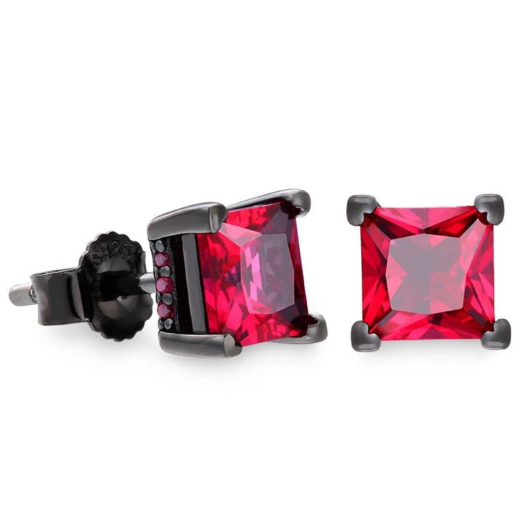 The Passion® - 925 Sterling Silver Red Ruby Diamond Stud Earrings 