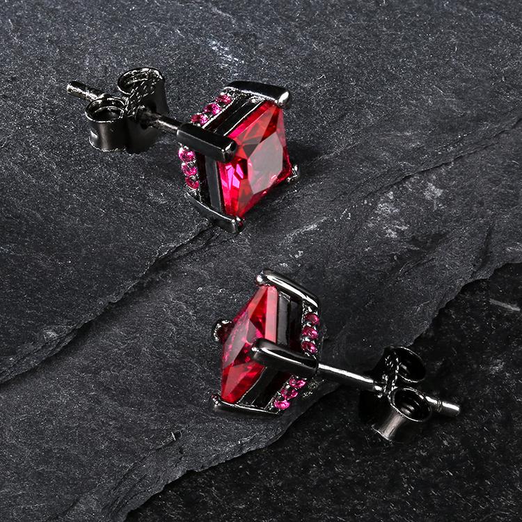 The Passion® - 925 Sterling Silver Red Ruby Diamond Stud Earrings 