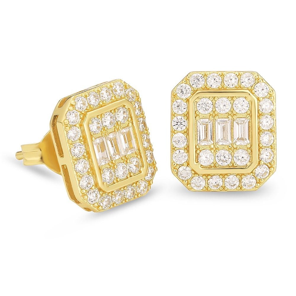 The Pride II® - 925 Sterling Silver Iced Diamond Square Stud Hip-Hop Earrings for Men Earrings 14K Gold S925 