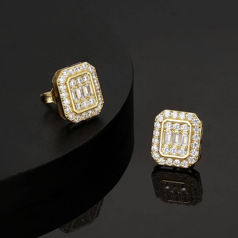 The Pride II® - 925 Sterling Silver Iced Diamond Square Stud Hip-Hop Earrings for Men Earrings 