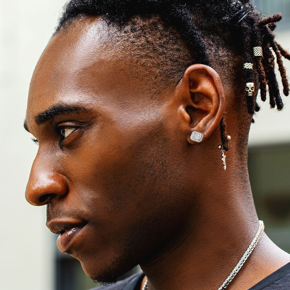 The Pride II® - 925 Sterling Silver Iced Diamond Square Stud Hip-Hop Earrings for Men Earrings 