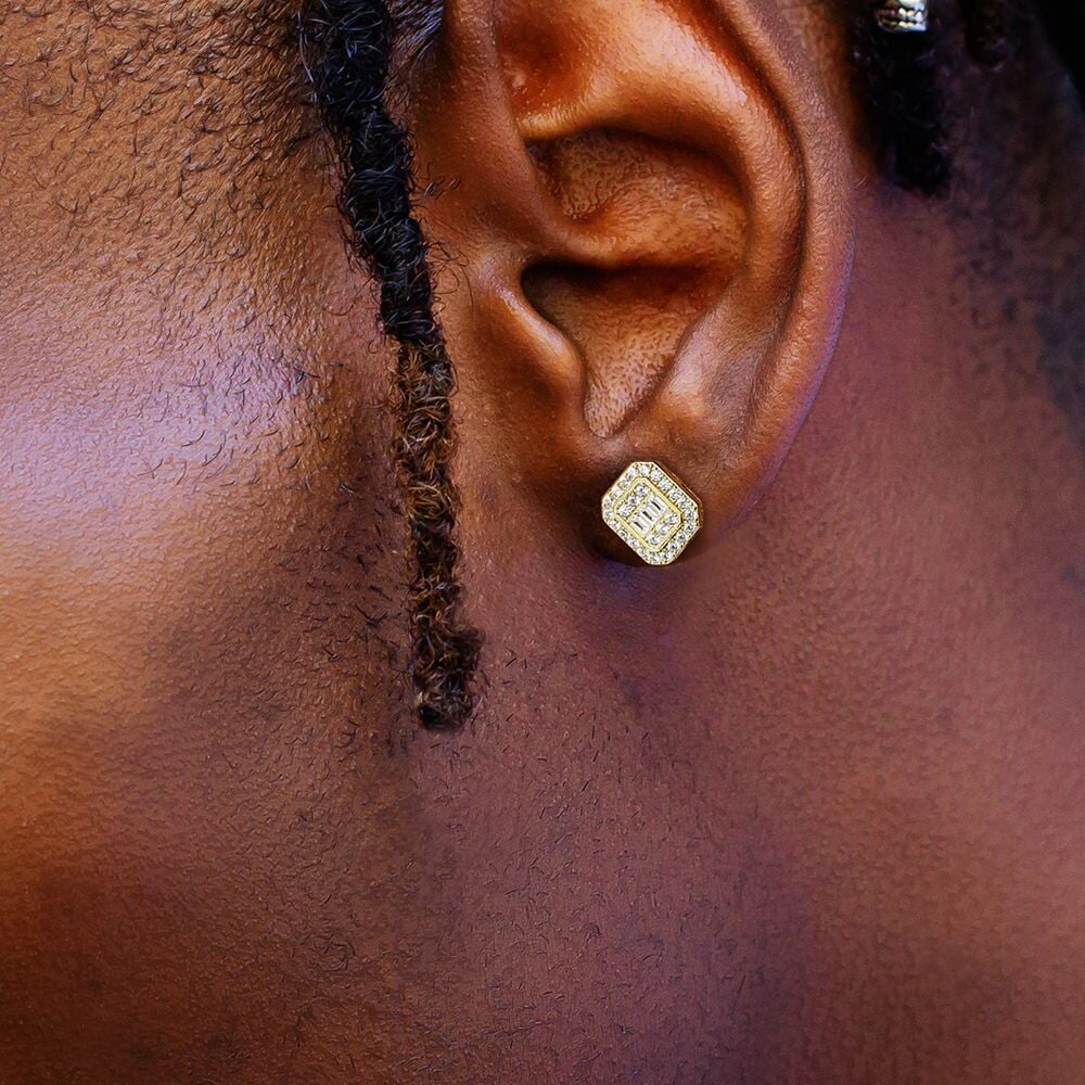 The Pride II® - 925 Sterling Silver Iced Diamond Square Stud Hip-Hop Earrings for Men Earrings 