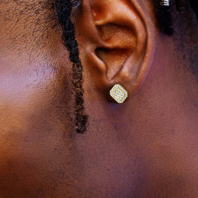 The Pride II® - 925 Sterling Silver Iced Diamond Square Stud Hip-Hop Earrings for Men Earrings 