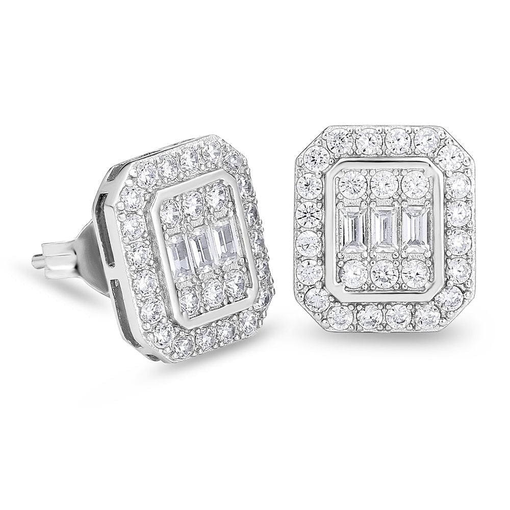 The Pride II® - 925 Sterling Silver Iced Diamond Square Stud Hip-Hop Earrings for Men Earrings White Gold S925 