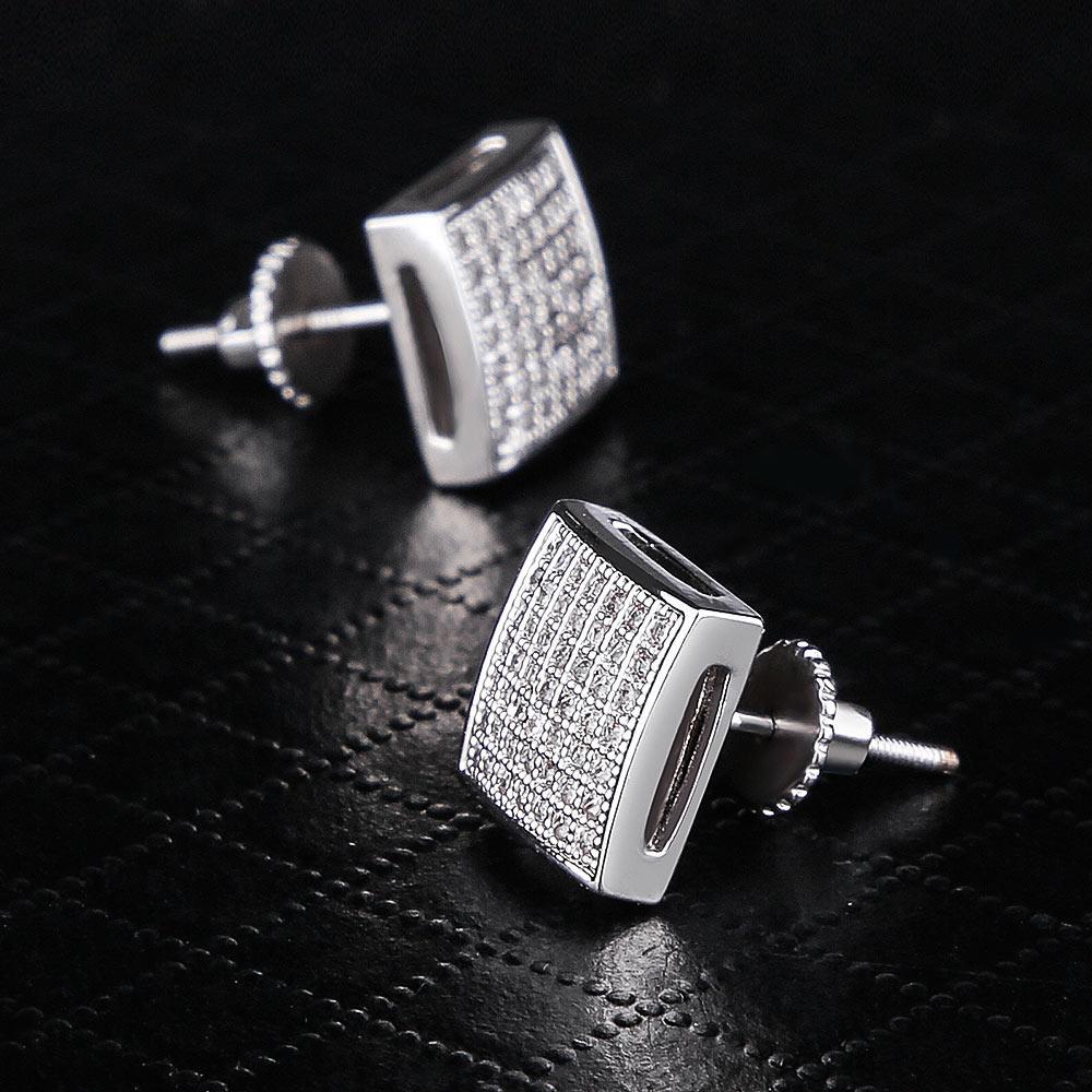 The Pride® - 925 Sterling Silver Iced Square Diamond CZ Stud Hip-Hop Mens Earrings Earrings 