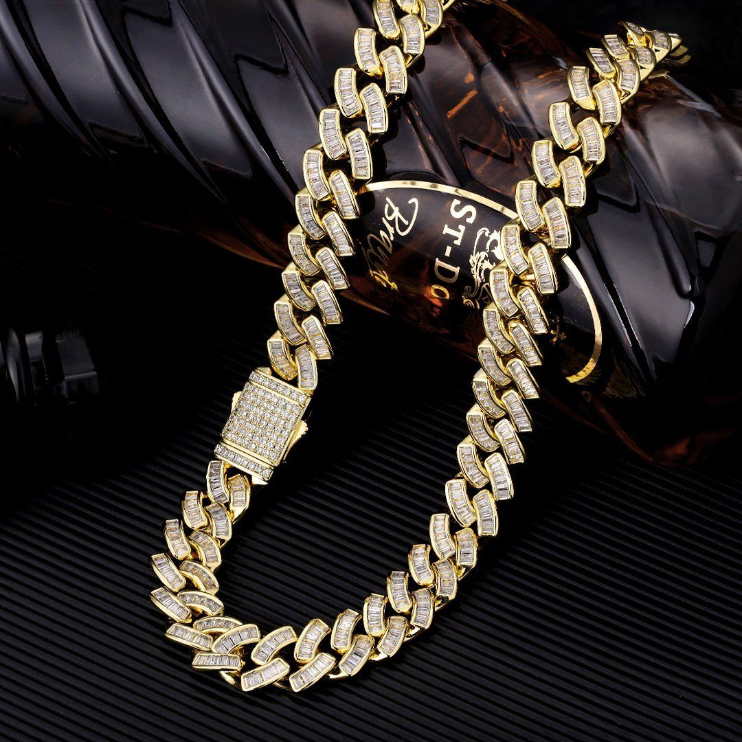 The Prince's Pride® - 12mm Baguette CZ Cuban Link Chain 14K Gold Plated 