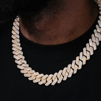 The Proud Moment II® - 20mm Iced Out 3 Row Diamond Prong Cuban Link Chain Choker in 14K Gold Necklaces 