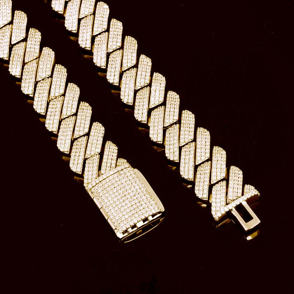 The Proud Moment II® - 20mm Iced Out 3 Row Diamond Prong Cuban Link Chain Choker in 14K Gold Necklaces 