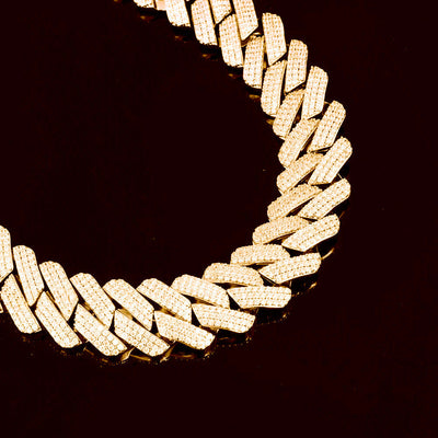 The Proud Moment II® - 20mm Iced Out 3 Row Diamond Prong Cuban Link Chain Choker in 14K Gold Necklaces 