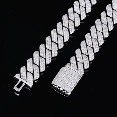 The Proud Moment II® - 20mm Iced Out 3 Row Diamond Prong Cuban Link Chain Choker in White Gold 