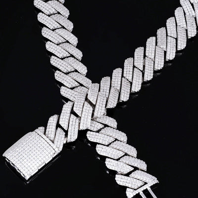 The Proud Moment II® - 20mm Iced Out 3 Row Diamond Prong Cuban Link Chain Choker in White Gold 
