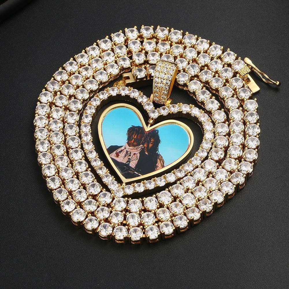 THE ROTATING LOVE® - Custom Two-faced Photo Pendant 18" Rose Gold Free Rope Chain