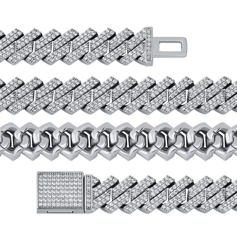 The Shining Moment III® - 15mm Iced Out Diamond Prong Cuban Link Chain Choker in White Gold 