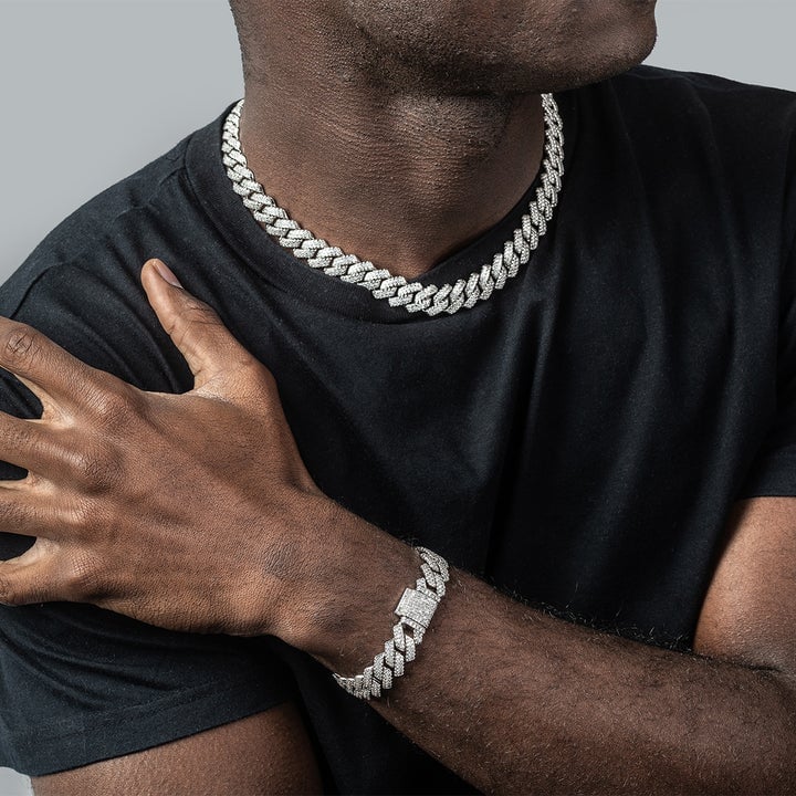 The Shining Moment III® - 15mm Iced Out Diamond Prong Cuban Link Chain Choker in White Gold 