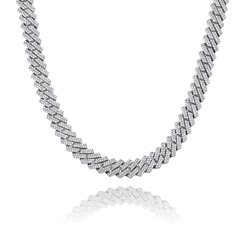 The Shining Moment III® - 15mm Iced Out Diamond Prong Cuban Link Chain Choker in White Gold 