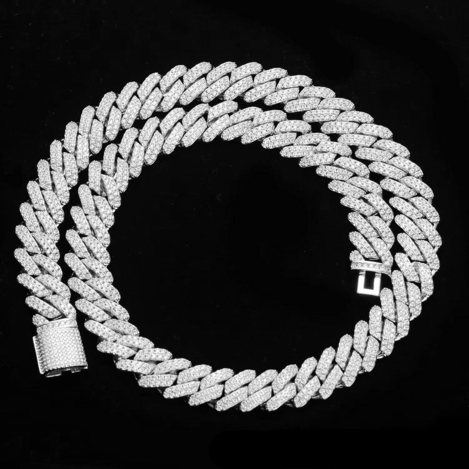 The Shining Moment II® - 12mm Iced Diamond Prong Link Cuban Choker Chain in White Gold Necklaces 