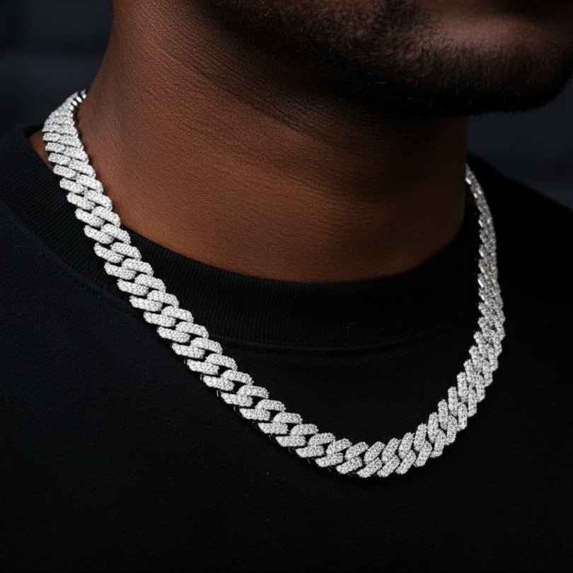 The Shining Moment II® - 12mm Iced Diamond Prong Link Cuban Choker Chain in White Gold Necklaces 