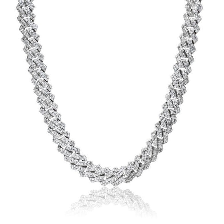 The Shining Moment® - 10mm Iced Out Diamond Prong Link Cuban Choker in White Gold 16" White Gold 