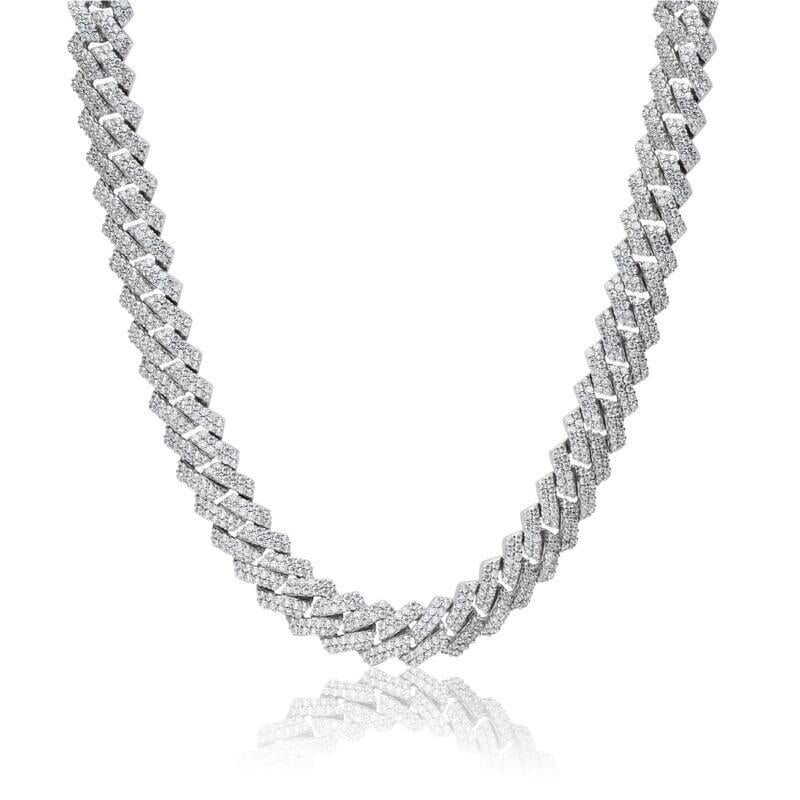 The Shining Moment® - 10mm Iced Out Diamond Prong Link Cuban Choker in White Gold 16" White Gold 
