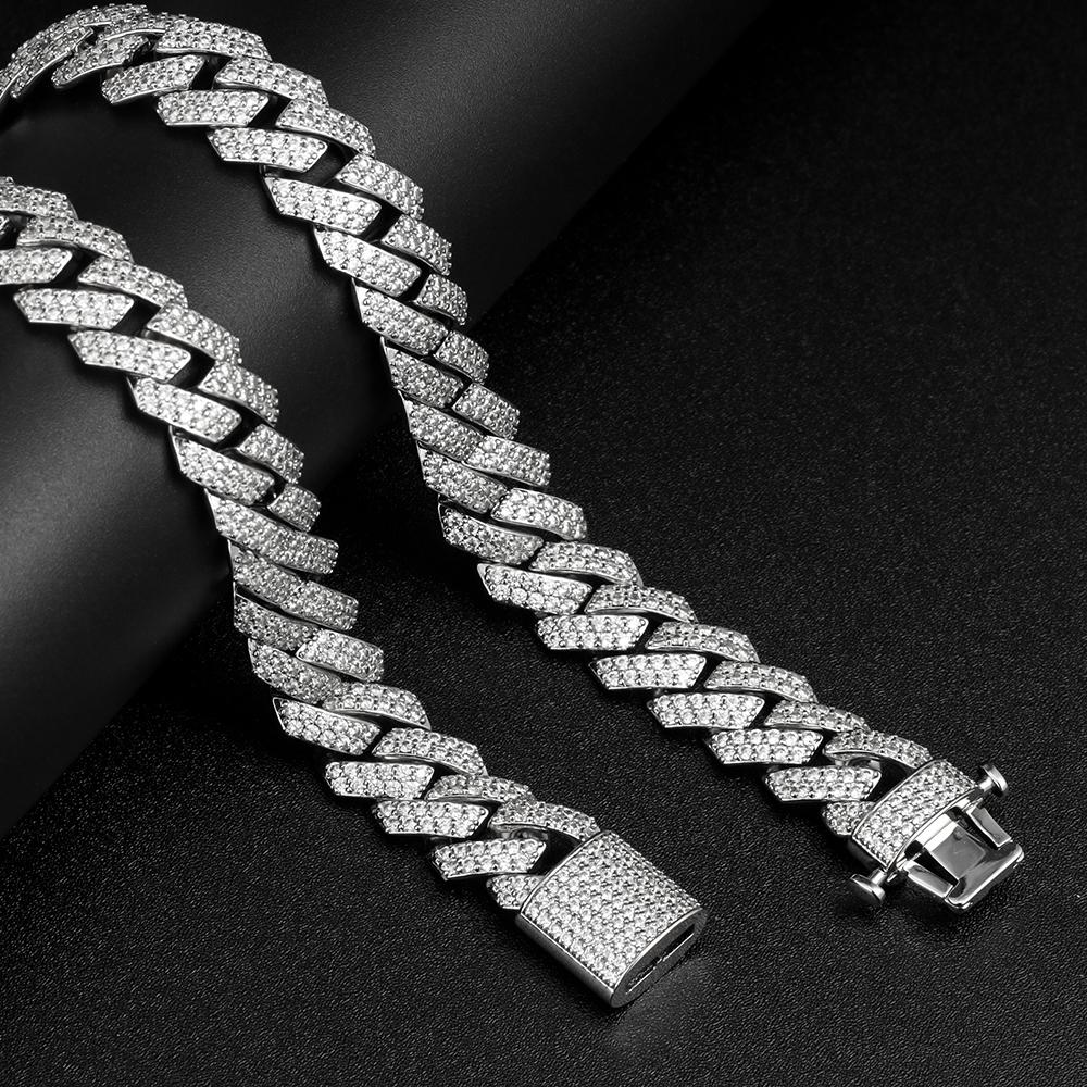 The Shining Moment® - 10mm Iced Out Diamond Prong Link Cuban Choker in White Gold 