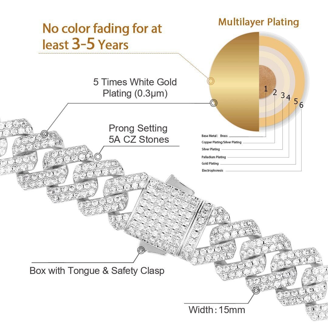 The Shining Moment® - 10mm Iced Out Diamond Prong Link Cuban Choker in White Gold 