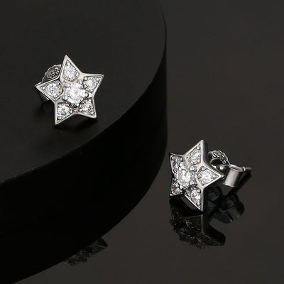 The Shining Star® - 925 Sterling Silver Star Diamond Stud Earrings 