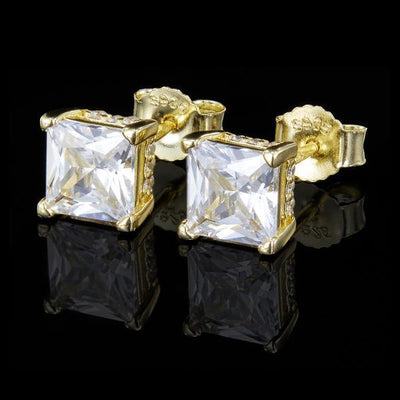 The Shining Stud® - 925 Sterling Silver Diamond Square Stud Earrings in 18K Gold Earrings 
