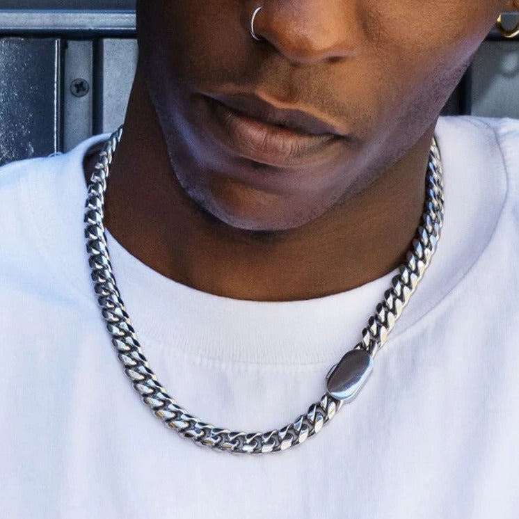 The Silver Lining Ⅱ® - Cuban Link Chain Silver White Gold (Push Button Clasp) Necklaces 