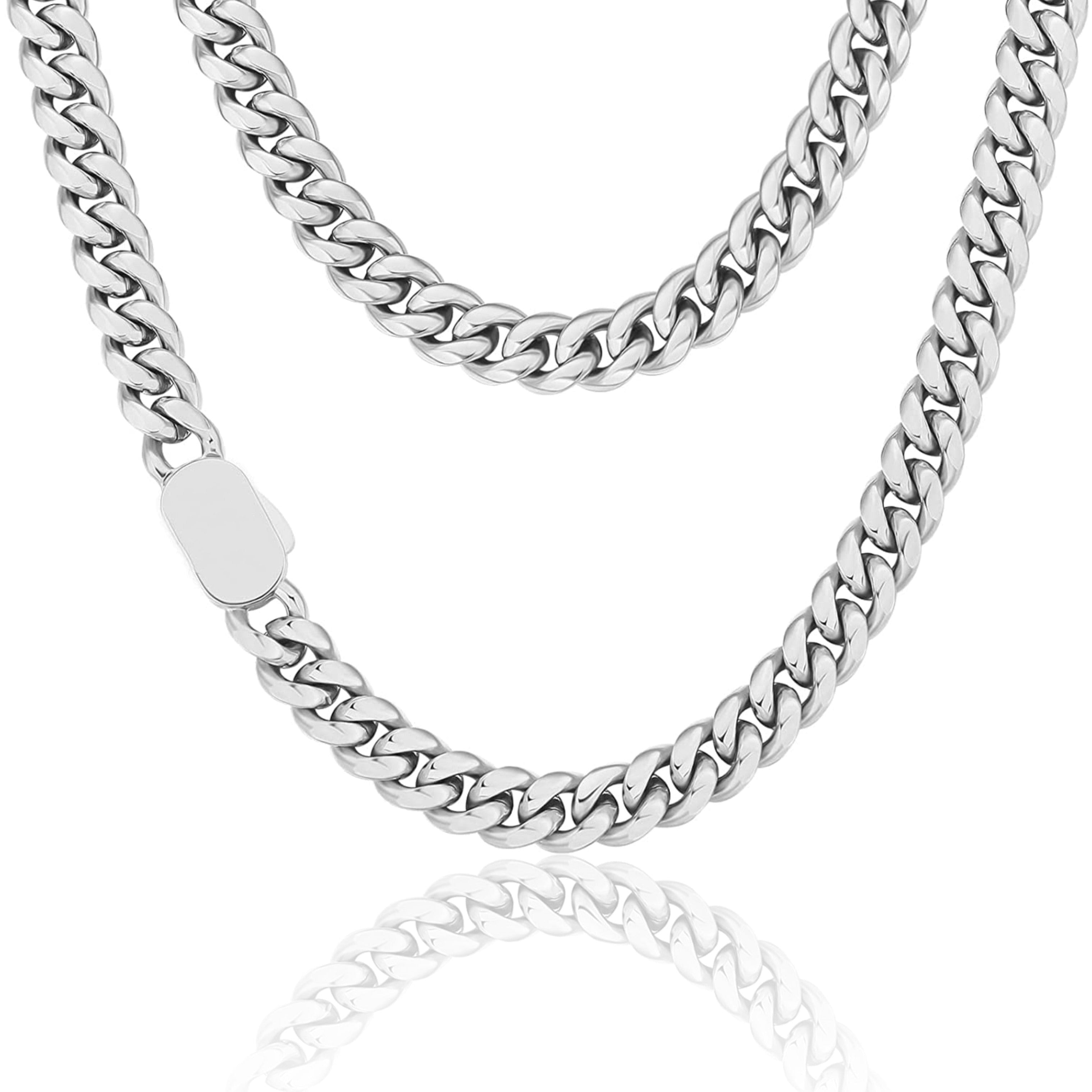 The Silver Lining Ⅱ® - Cuban Link Chain Silver White Gold (Push Button Clasp) Necklaces 