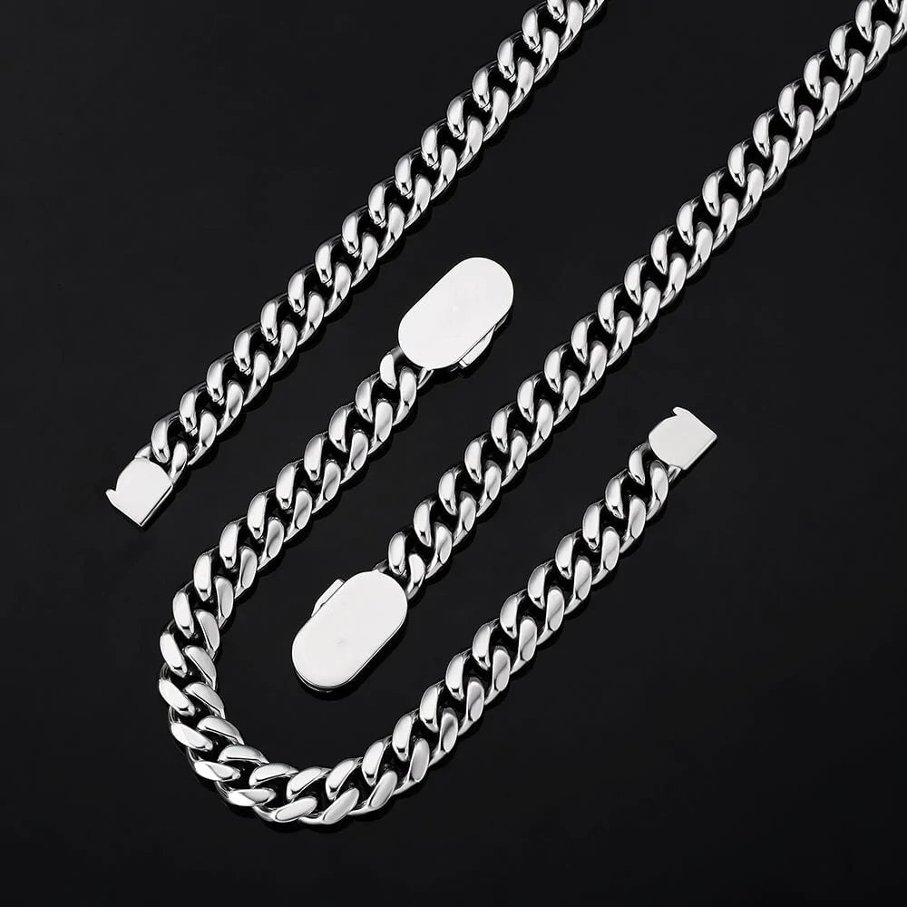 The Silver Lining Ⅱ® - Cuban Link Chain Silver White Gold (Push Button Clasp) Necklaces 