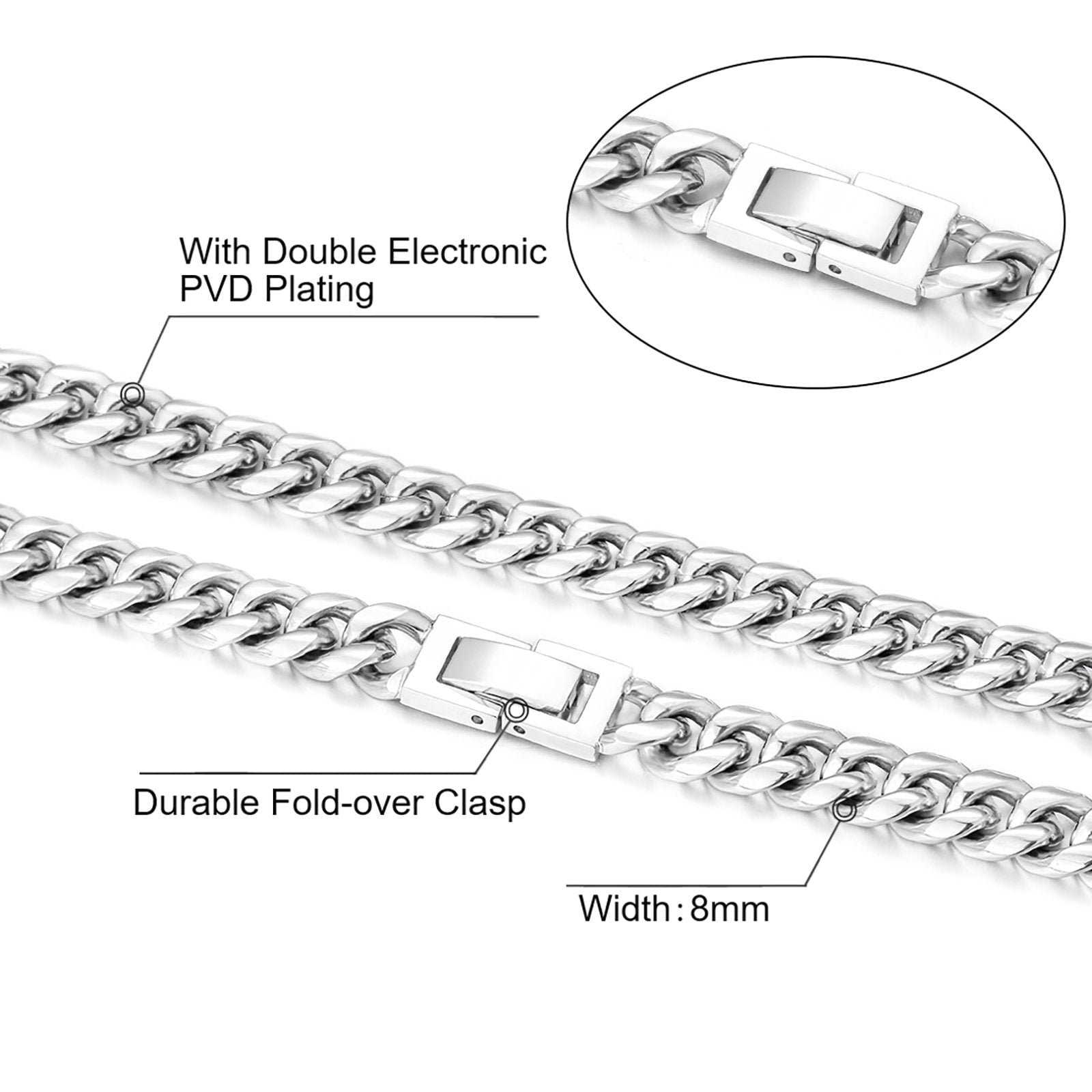 The Silver Lining® - 8mm Miami Cuban Link Chain White Gold Plated Necklaces 