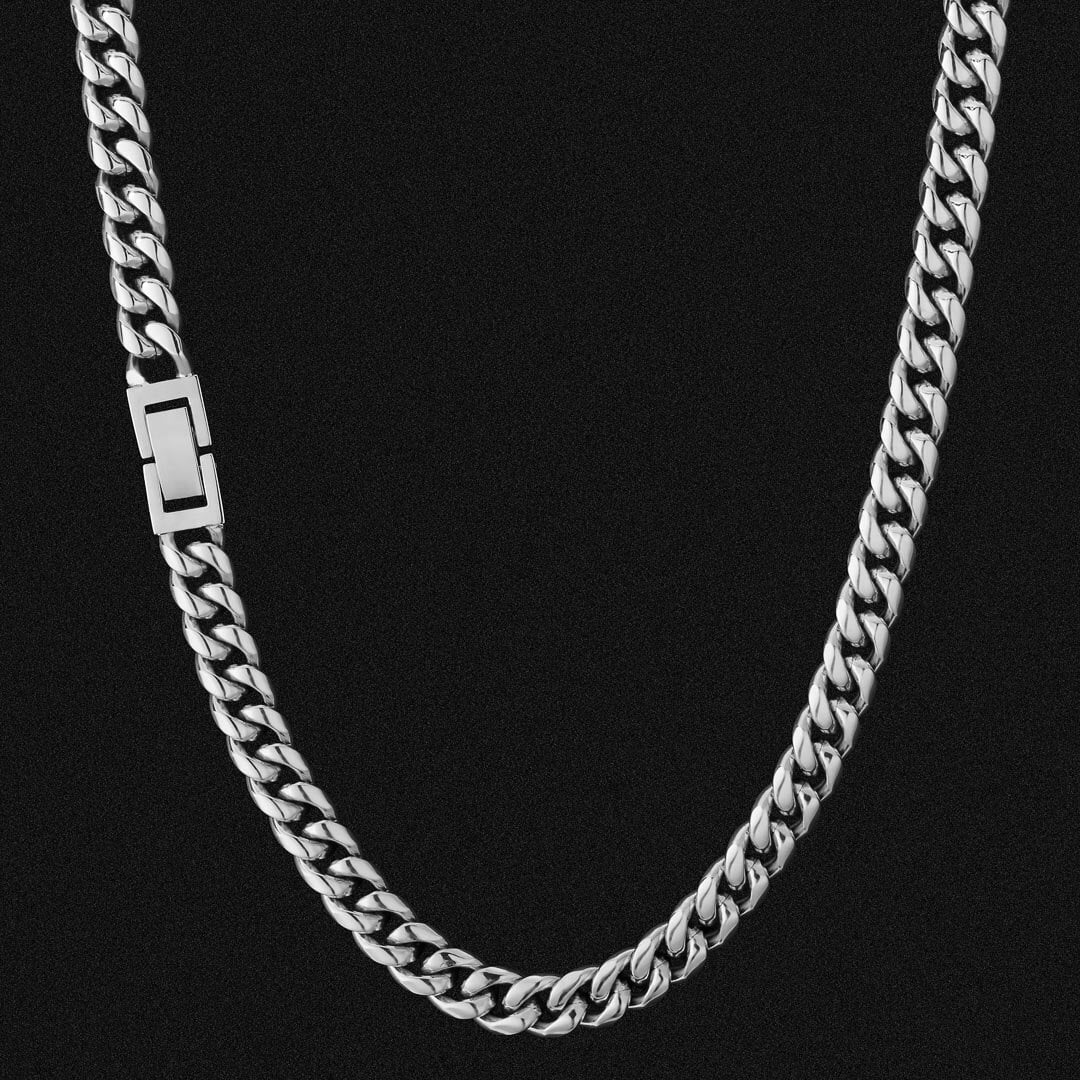 The Silver Lining® - 8mm Miami Cuban Link Chain White Gold Plated Necklaces 