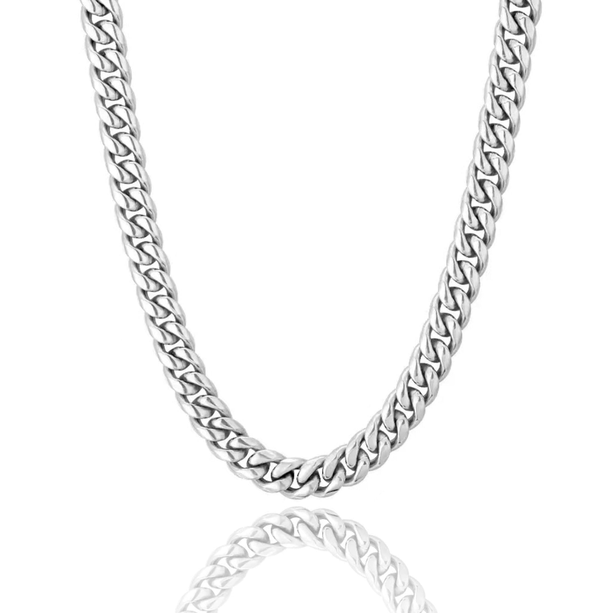 The Silver Lining® - 8mm Miami Cuban Link Chain White Gold Plated Necklaces 