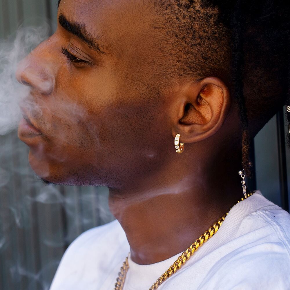 The Sparkling Circle® - 925 Sterling Silver Hexagon Diamond Hoop Earrings in 14K Gold Earrings 