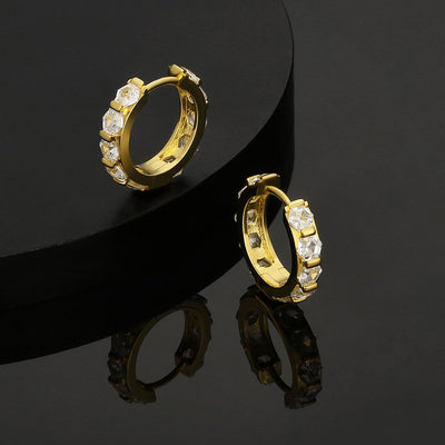 The Sparkling Circle® - 925 Sterling Silver Hexagon Diamond Hoop Earrings in 14K Gold Earrings 