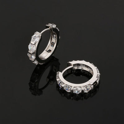 The Sparkling Circle® - 925 Sterling Silver Hexagon Diamond Hoop Earrings in White Gold Earrings 