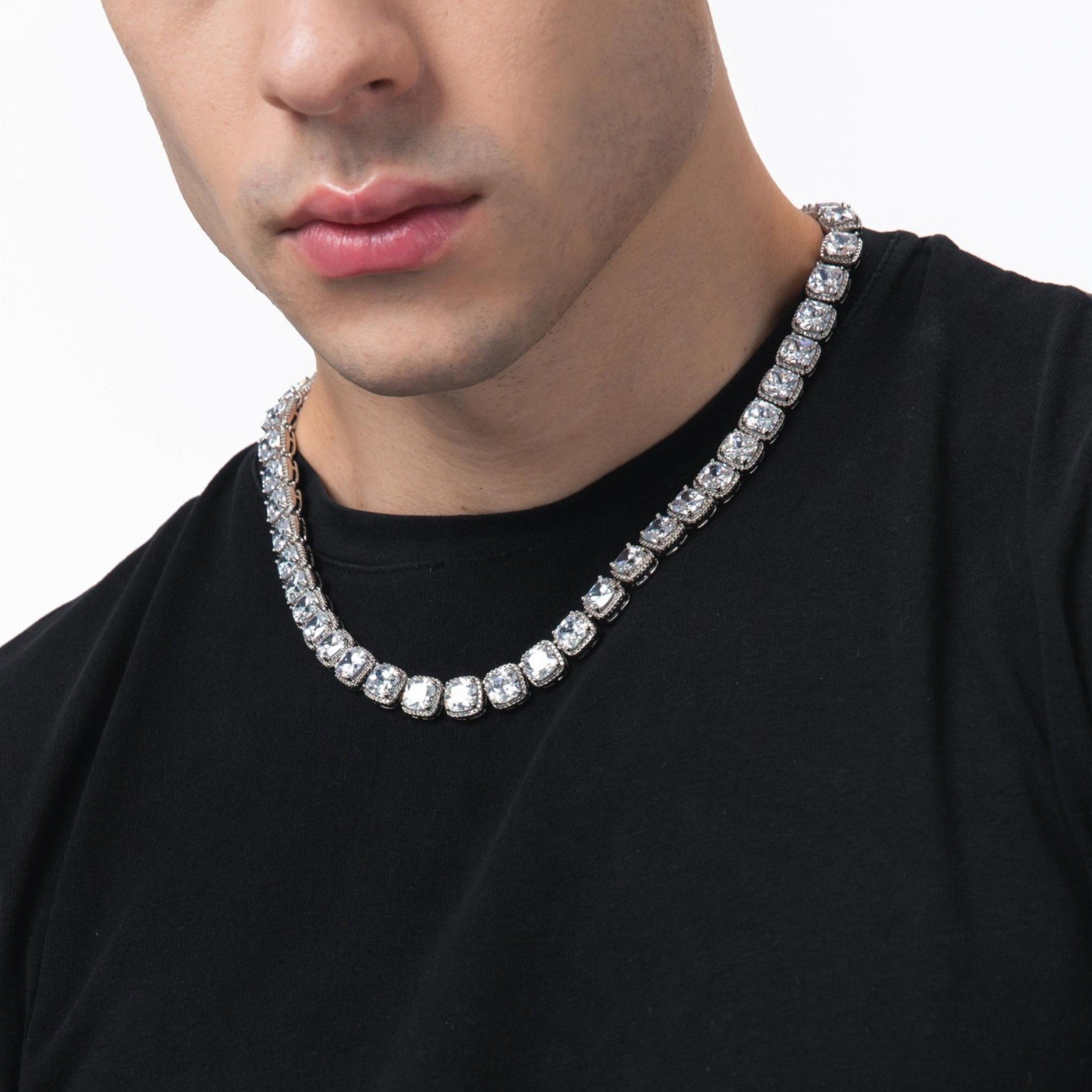 THE STAR CLUSTER® - 10mm Cluster Tennis Chain White Gold Plated 