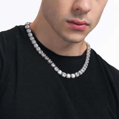 THE STAR CLUSTER® - 10mm Cluster Tennis Chain White Gold Plated 