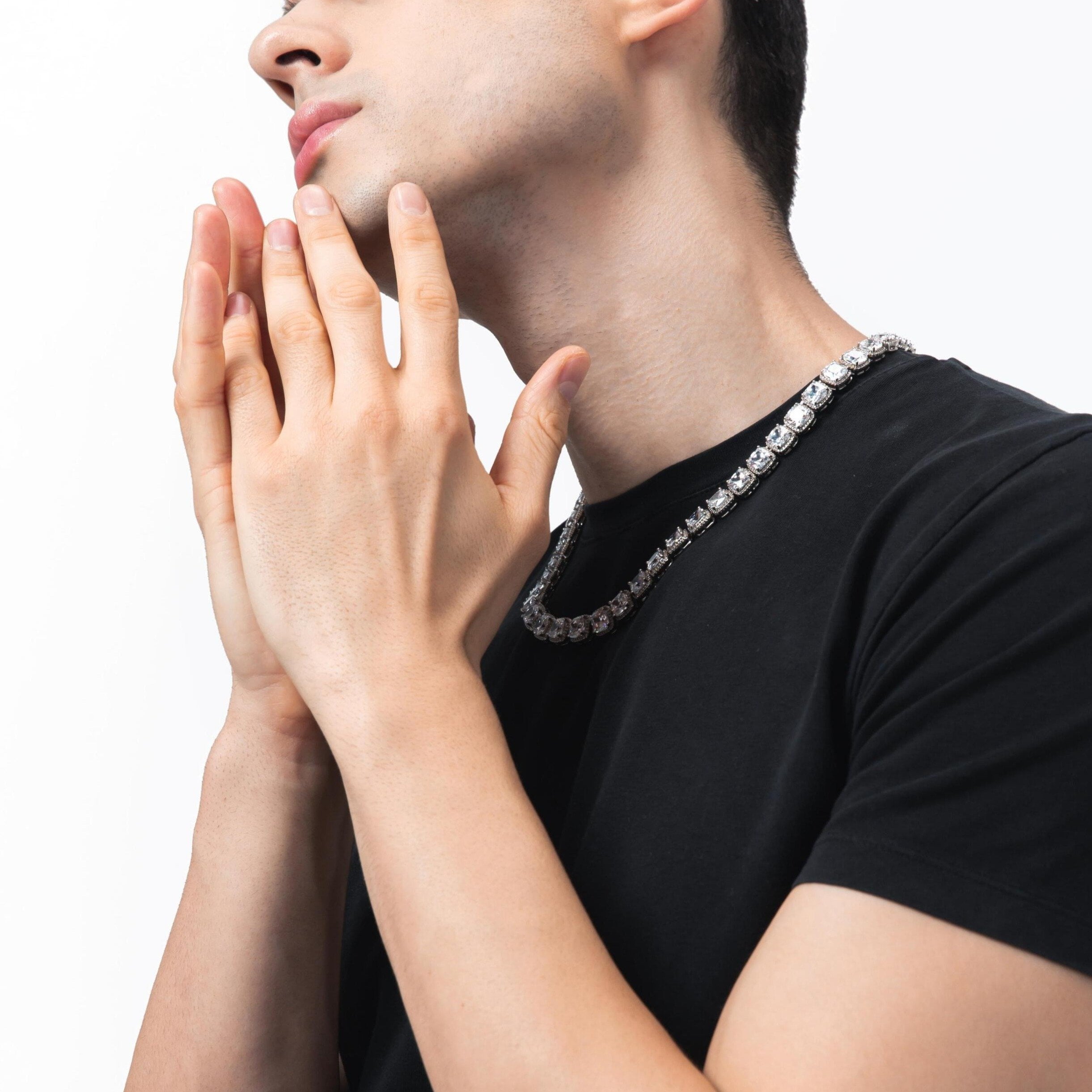 THE STAR CLUSTER® - 10mm Cluster Tennis Chain White Gold Plated 