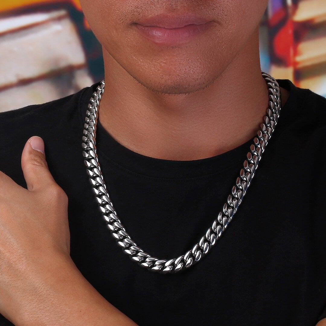 The Stormtrooper II® - 12mm Miami Cuban Link Chain White Gold Plated Necklaces 