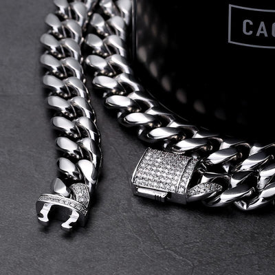 The Stormtrooper® - 12mm Iced Miami Cuban Link Chain White Gold Plated with CZ Clasp 